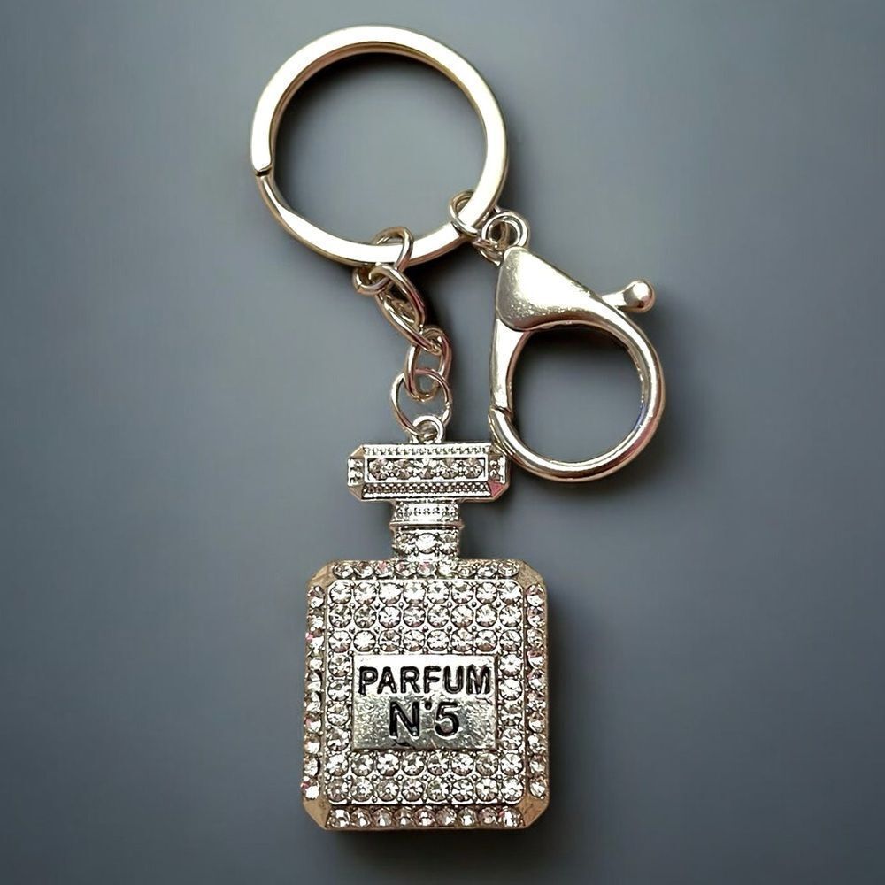 Clear Crystal Parfum No. 5 Perfume Bottle Silver Keychain